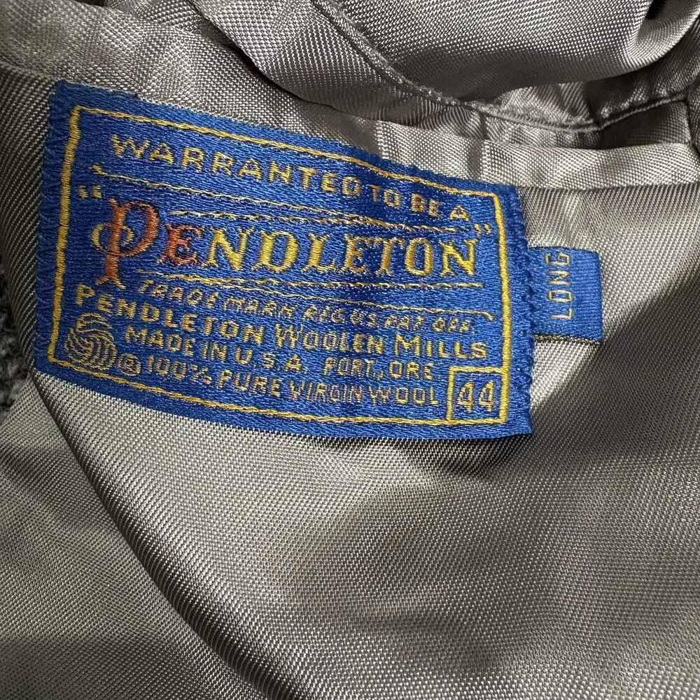Pendleton Mens Virgin Wool Blazer Western Sport Coat Gray Suede Patches Sz 44L